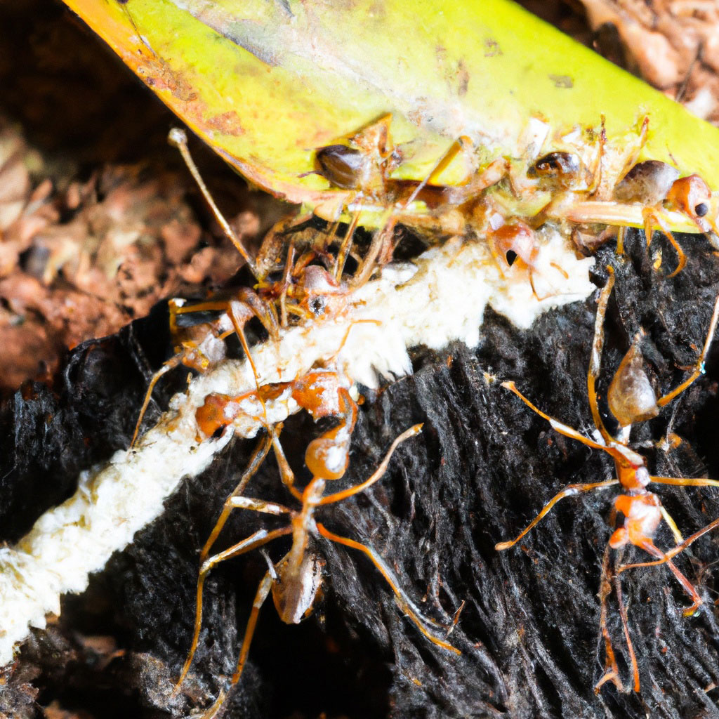 ant visibly infected with cordyceps
